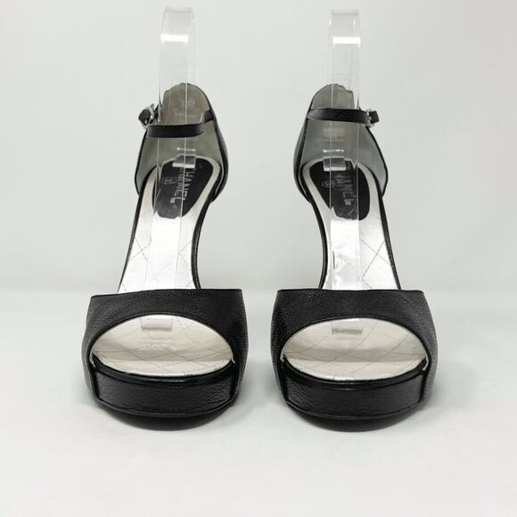 Chanel Black Peep‑Toe Pearl Heel Sandals G27106 Ankle Strap Heel 41.5 - Picture 5 of 13